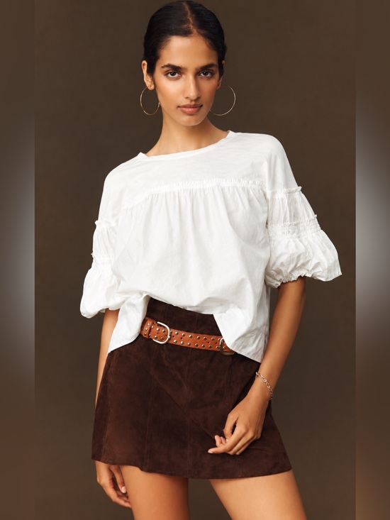 Pilcro Tops - Pilcro Reworked Ruffle Sleeve Top White Cotton Puff Sleeve Mixed Media Blouse S